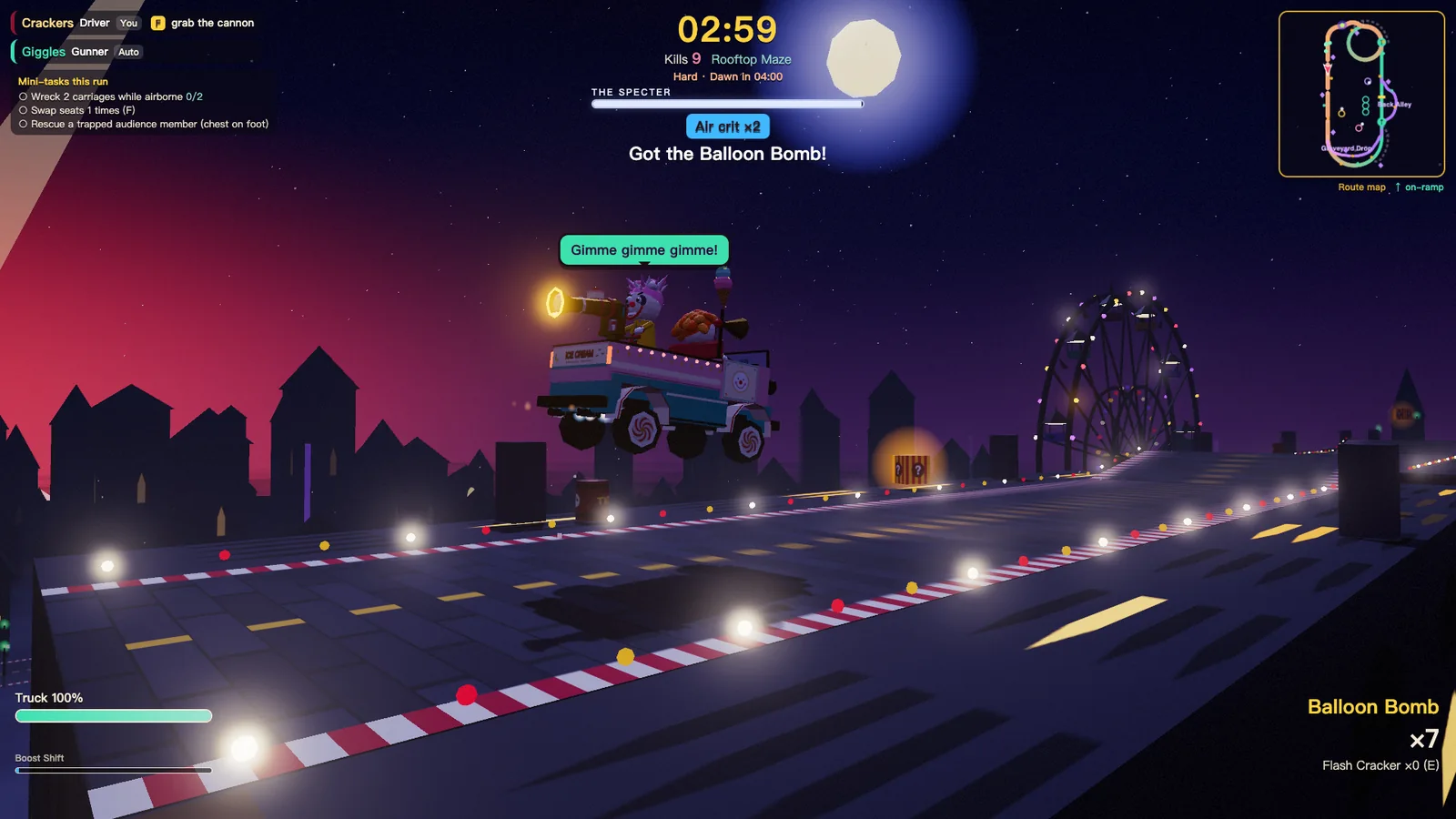 Thread elevated roads, dive past the clock tower, and launch across rooftops. Watch your truck’s durability: a spectacular landing can still be a terrible one.
